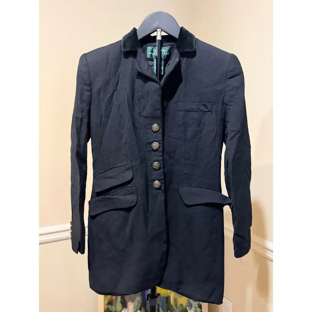 Vintage Ralph Lauren 100% Wool Riding Jacket Velvet collar hunt coat Made in USA